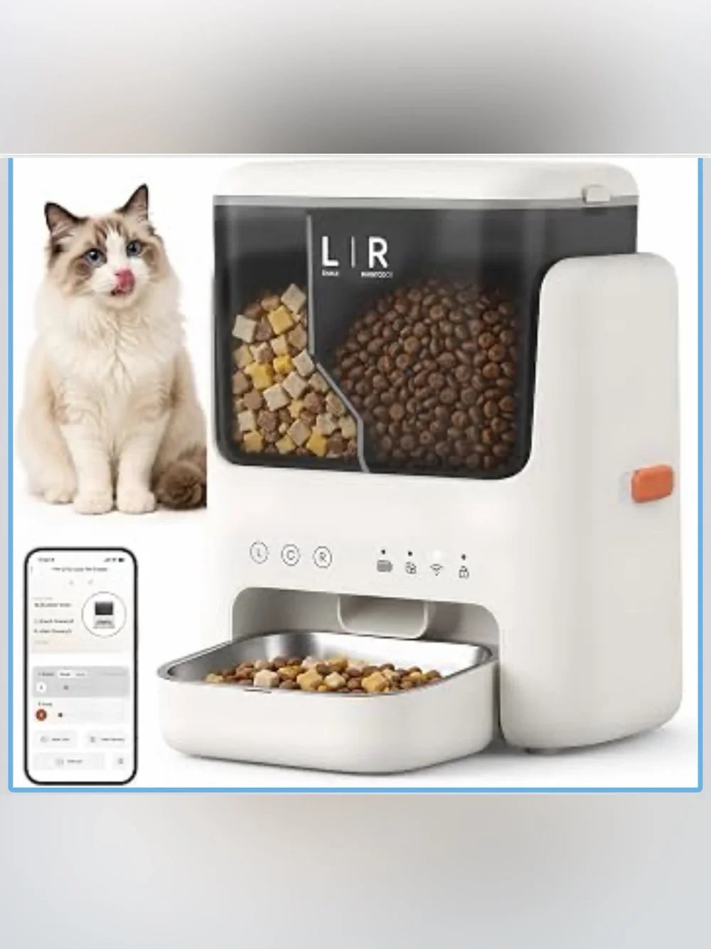 Automatic Cat Feeder, Dual Hopper for Meals & Treats, 5L, New in Box